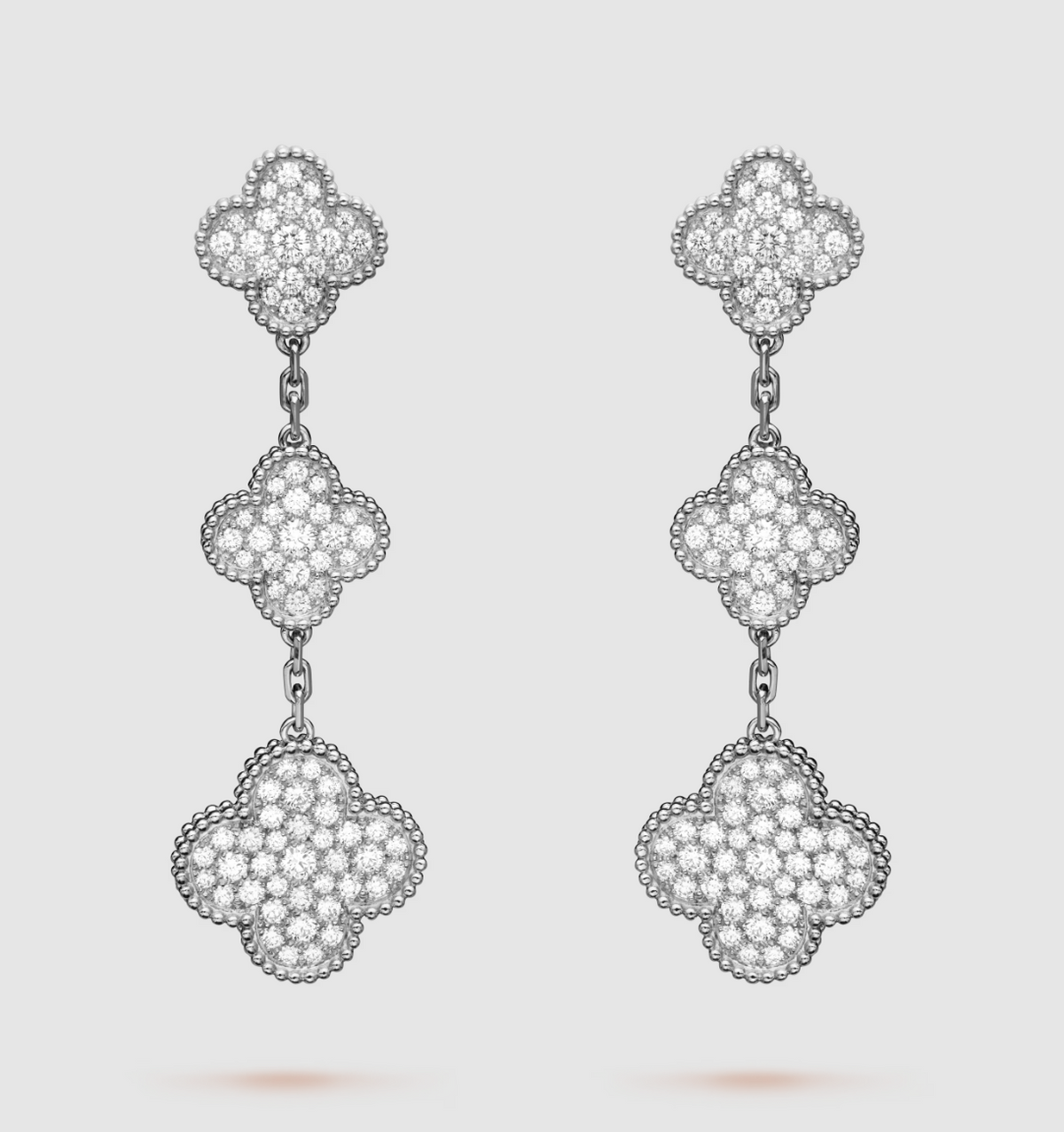 [⭐Renara]CLOVER 3 MOTIF DIAMOND SILVER DROP EARRINGS