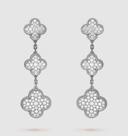 [⭐Renara]CLOVER 3 MOTIF DIAMOND SILVER DROP EARRINGS