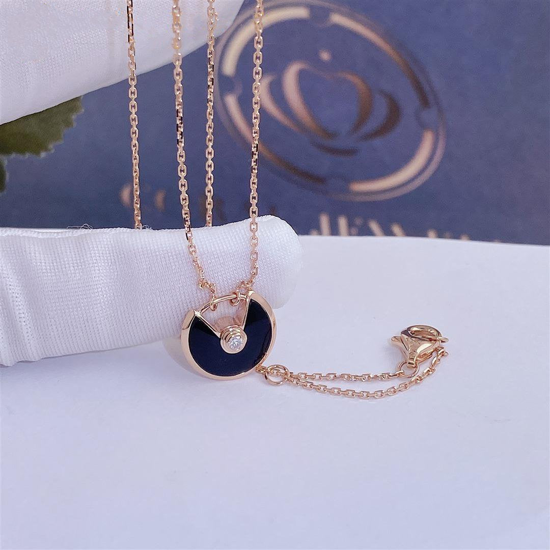 [⭐Renara]AMULETTE ROSE GOLD ONYX NECKLACE