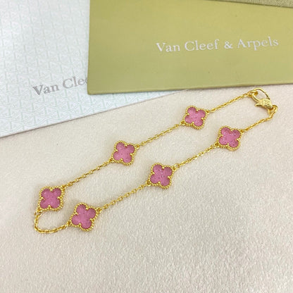 [⭐Renara]2026 NEW CLOVER 6 MOTIF BUBBLE PINK ENAMEL BRACELET