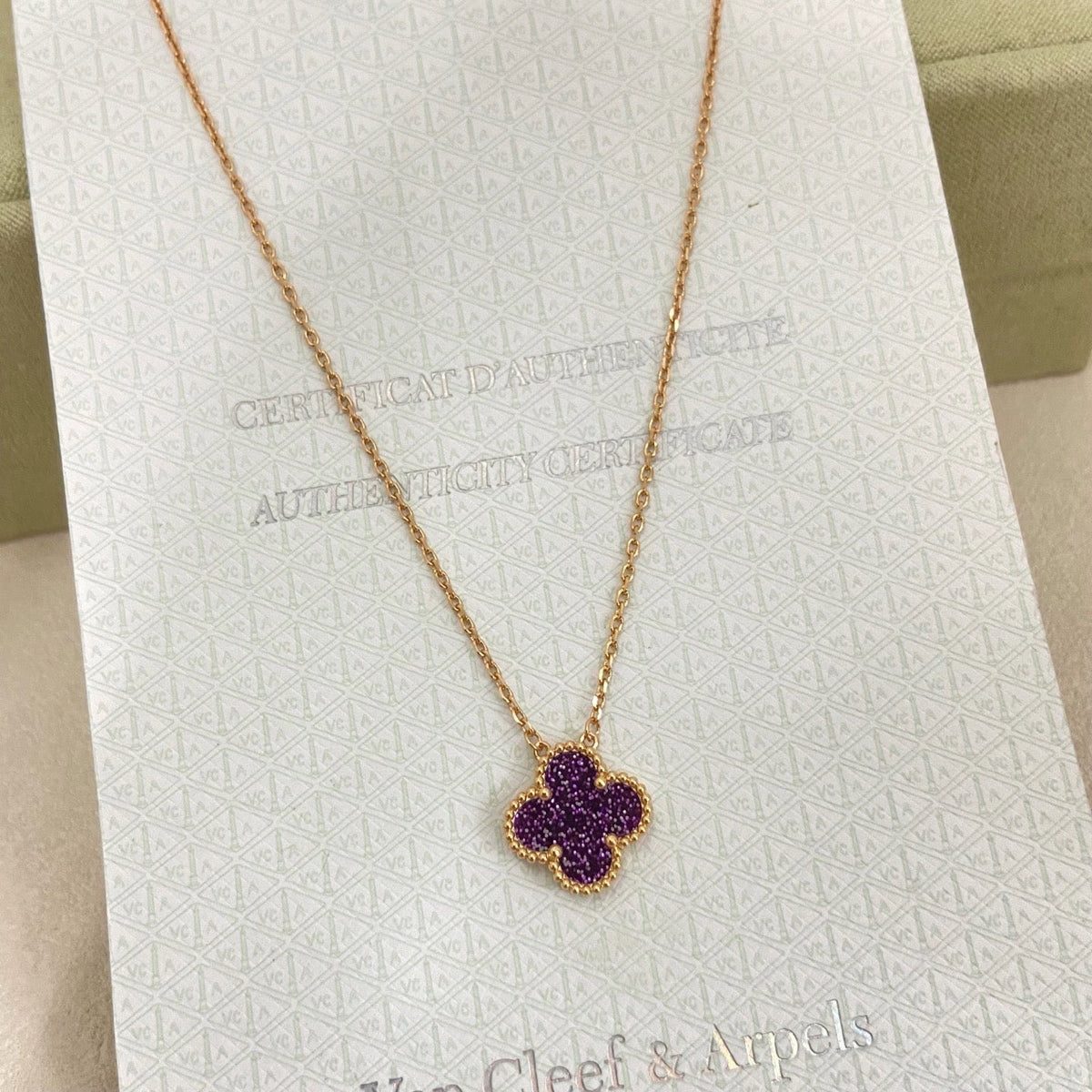 [⭐Renara]NEW 15MM PURPLE SAND-GOLD FOUR-LEAF CLOVER NECKLACE