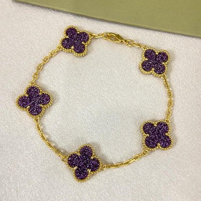[⭐Renara]NEW PURPLE SAND-GOLD FOUR-LEAF CLOVER 5-FLOWER BRACELET