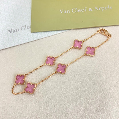 [⭐Renara]2026 NEW CLOVER 6 MOTIF BUBBLE PINK ENAMEL BRACELET