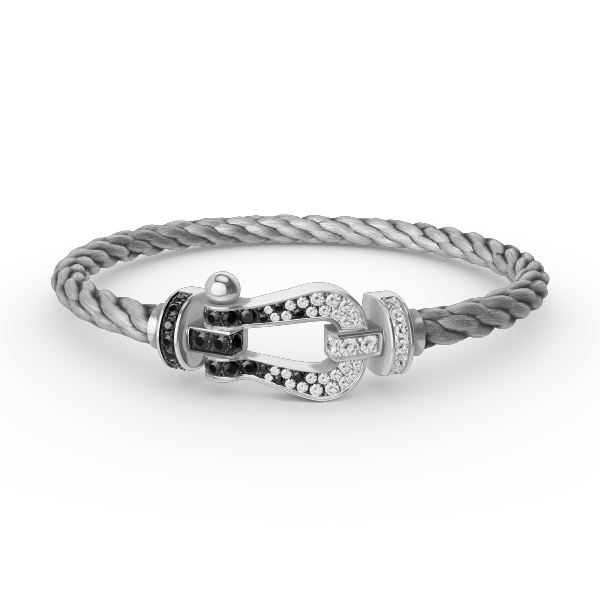 [⭐Renara]FORCE LARGE HORSESHOE BLACK WHITE DIAMOND BRACELET SILVER