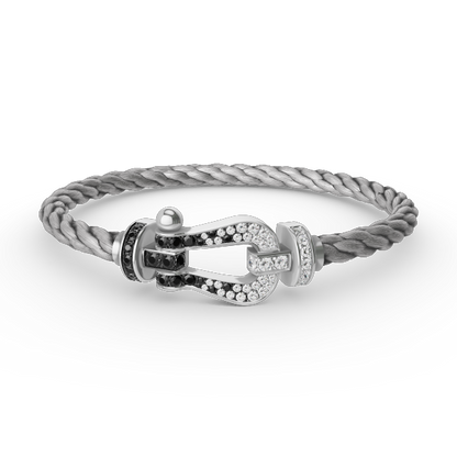 [⭐Renara]FORCE LARGE HORSESHOE BLACK WHITE DIAMOND BRACELET SILVER