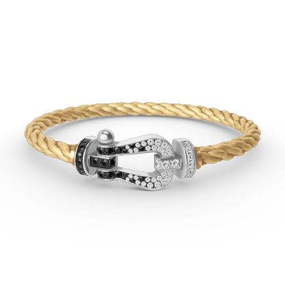 [⭐Renara]FORCE LARGE HORSESHOE BLACK WHITE DIAMOND BRACELET SILVER