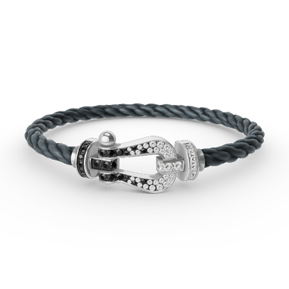 [⭐Renara]FORCE LARGE HORSESHOE BLACK WHITE DIAMOND BRACELET SILVER