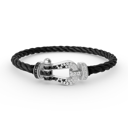 [⭐Renara]FORCE LARGE HORSESHOE BLACK WHITE DIAMOND BRACELET SILVER