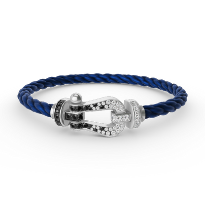 [⭐Renara]FORCE LARGE HORSESHOE BLACK WHITE DIAMOND BRACELET SILVER
