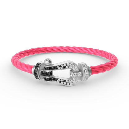 [⭐Renara]FORCE LARGE HORSESHOE BLACK WHITE DIAMOND BRACELET SILVER