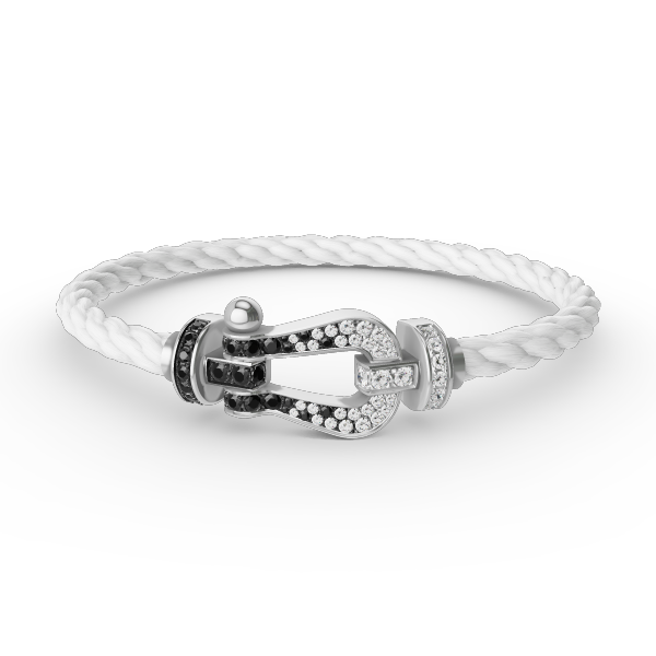 [⭐Renara]FORCE LARGE HORSESHOE BLACK WHITE DIAMOND BRACELET SILVER