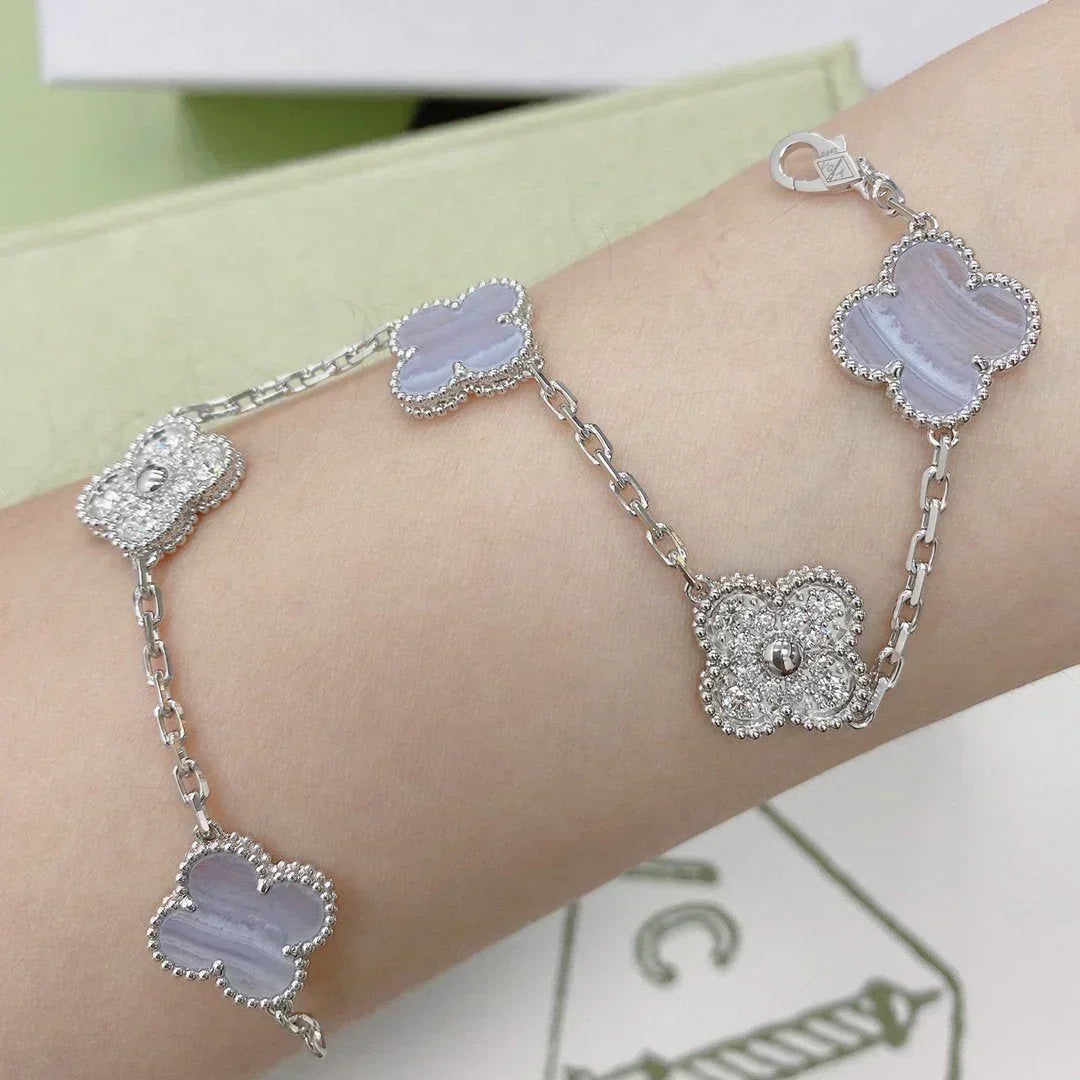 [⭐Renara] CLOVER 5 MOTIF PURPLE CHALCEDONY BRACELET COLLECTION