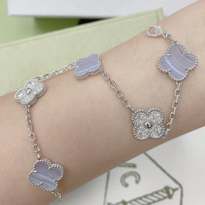 [⭐Renara] CLOVER 5 MOTIF PURPLE CHALCEDONY BRACELET COLLECTION