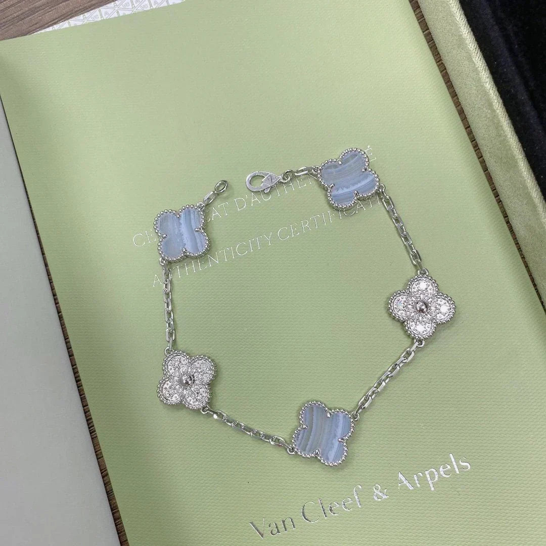 [⭐Renara] CLOVER 5 MOTIF PURPLE CHALCEDONY BRACELET COLLECTION