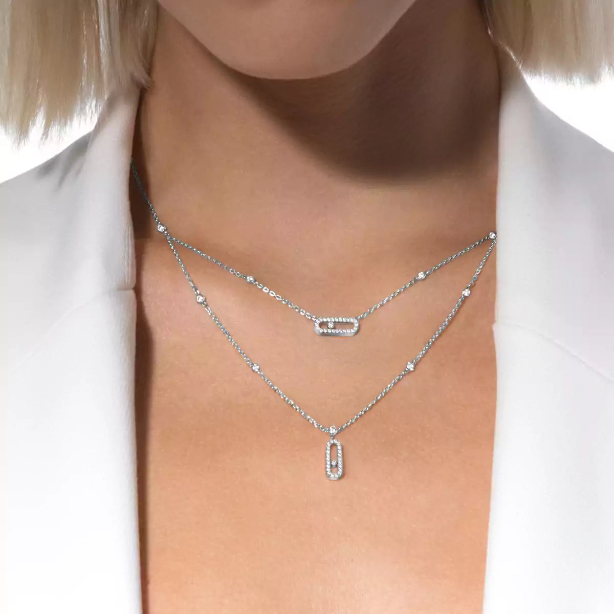 [⭐Renara]2 Rows Rose Gold Diamond Pave_ Necklace Move Uno