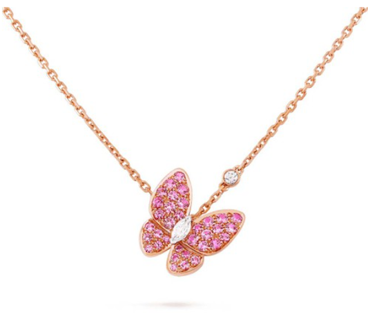 [⭐Renara]BUTTERFLY RED DIAMOND ROSE GOLD NECKLACE