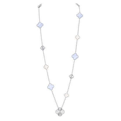 [⭐Renara]DETACHABLE CLOVER 15(11+4) FLOWER SILVER NECKLACE SET