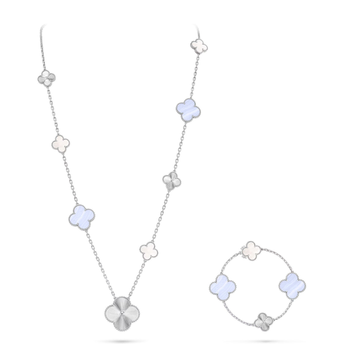 [⭐Renara]DETACHABLE CLOVER 15(11+4) FLOWER SILVER NECKLACE SET