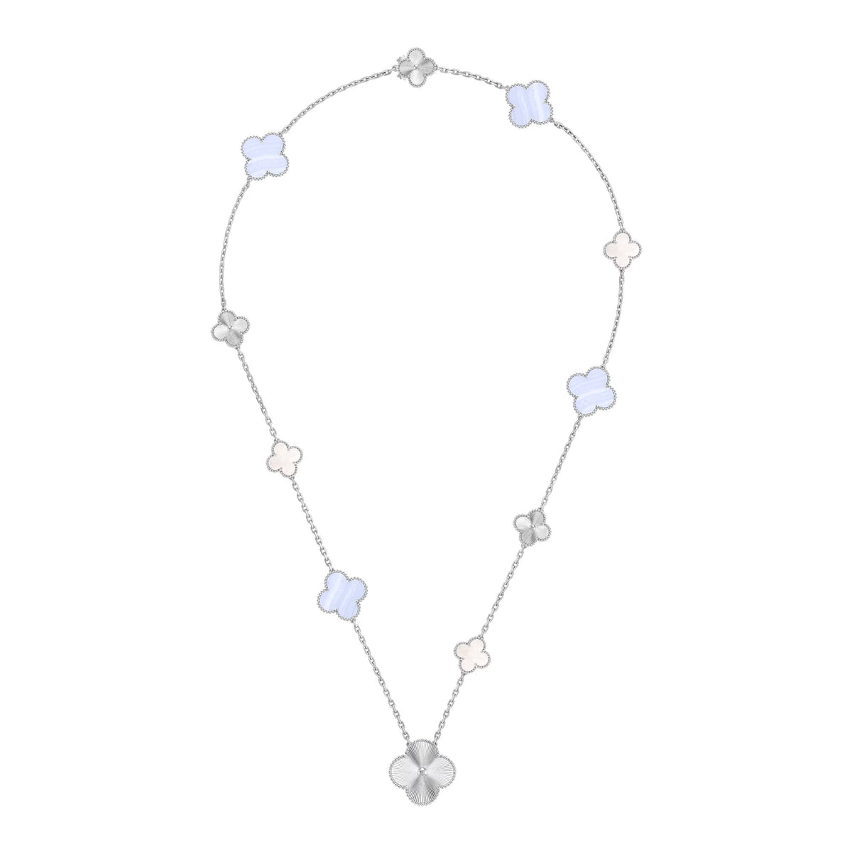 [⭐Renara]DETACHABLE CLOVER 15(11+4) FLOWER SILVER NECKLACE SET