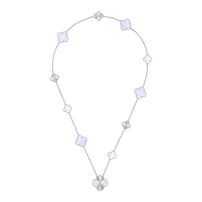 [⭐Renara]DETACHABLE CLOVER 15(11+4) FLOWER SILVER NECKLACE SET