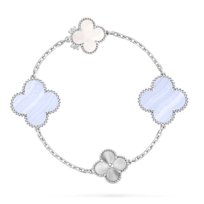 [⭐Renara]DETACHABLE CLOVER 15(11+4) FLOWER SILVER NECKLACE SET