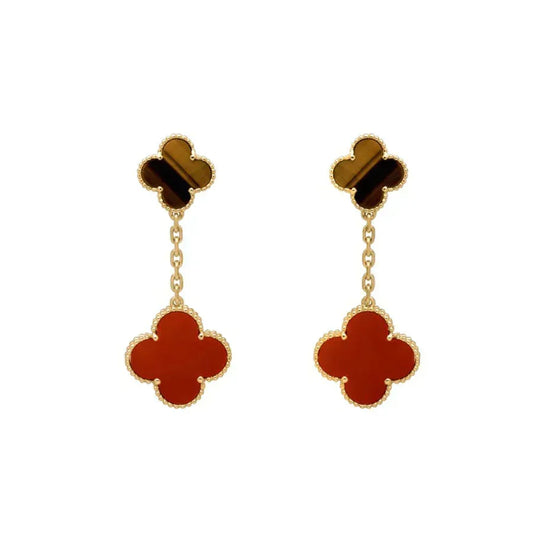 [⭐Renara]CLOVER  2 MOTIF  TIGER EYE CARNELIAN EARRINGS