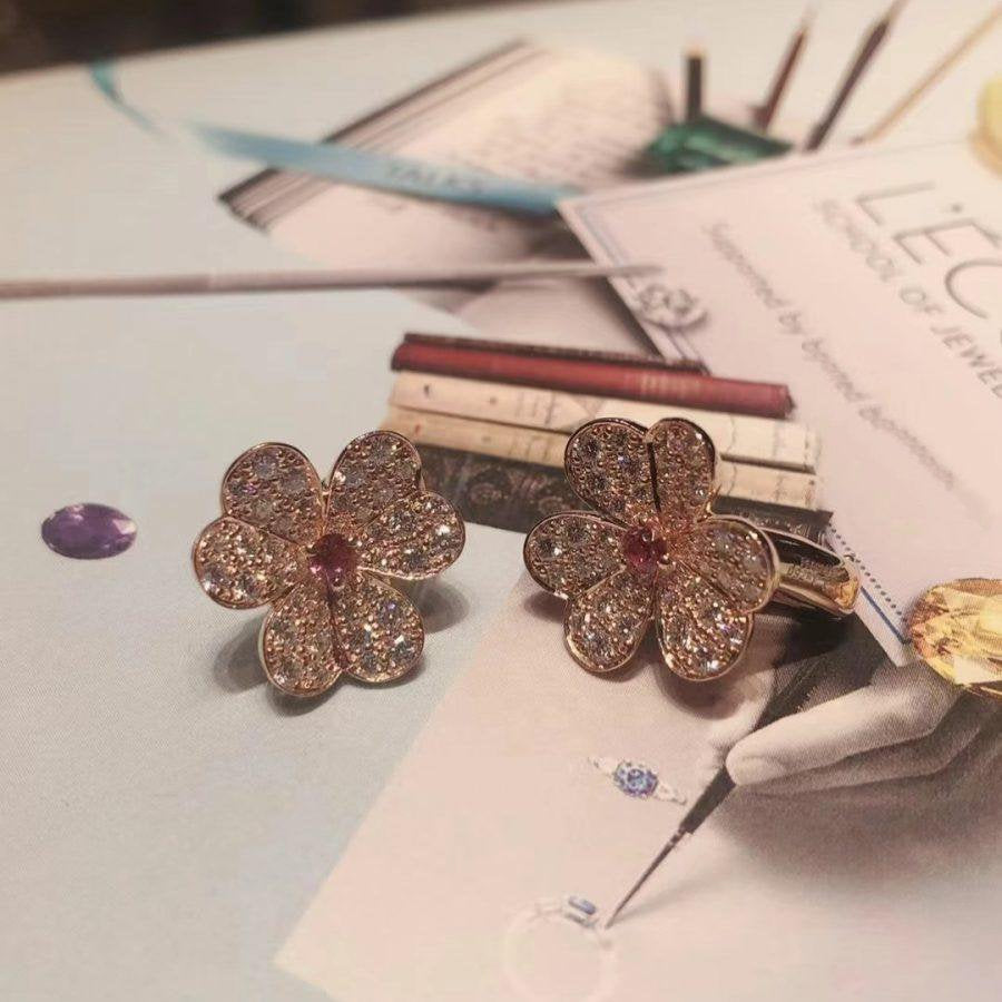 [⭐Renara]FRIVOLE PINK GOLD FLOWER DIAMOND EARRINGS