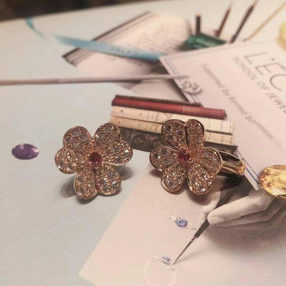[⭐Renara]FRIVOLE PINK GOLD FLOWER DIAMOND EARRINGS