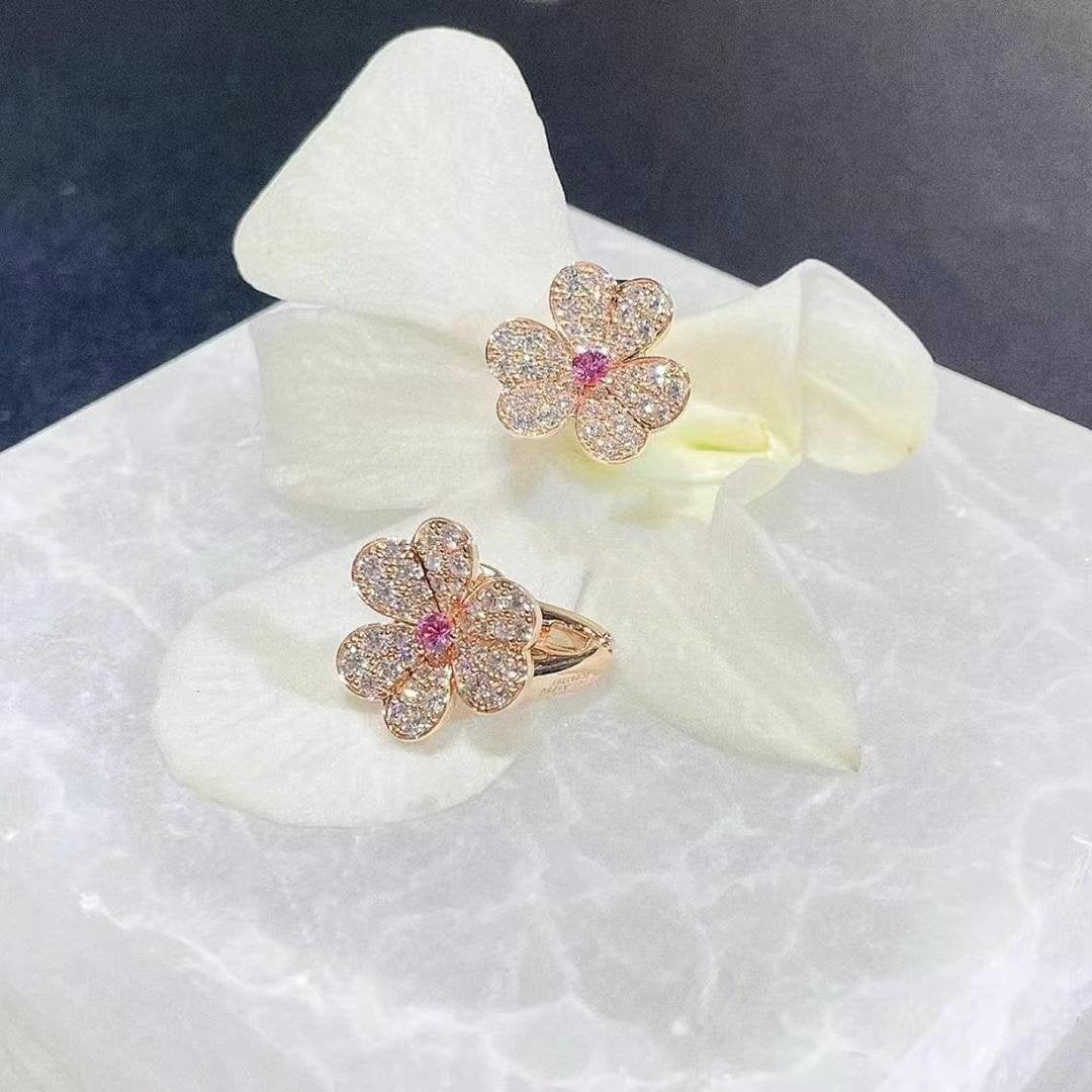 [⭐Renara]FRIVOLE PINK GOLD FLOWER DIAMOND EARRINGS