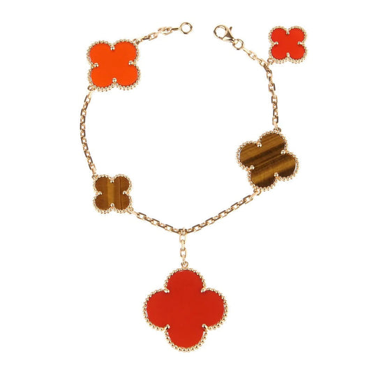[⭐Renara]CLOVER BRACELET 5 MOTIFS CARNELIAN TIGER EYE
