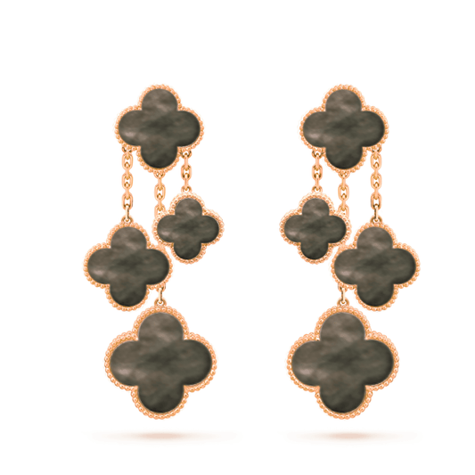 [⭐Renara]CLOVER EARRINGS DARK MOP 4 MOTIFS ROSE GOLD