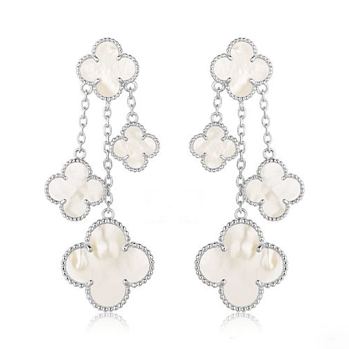 [⭐Renara]CLOVER EARRINGS WHITE MOP 4 MOTIFS SILVER