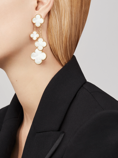 [⭐Renara]CLOVER EARRINGS WHITE MOP 4 MOTIFS GOLD