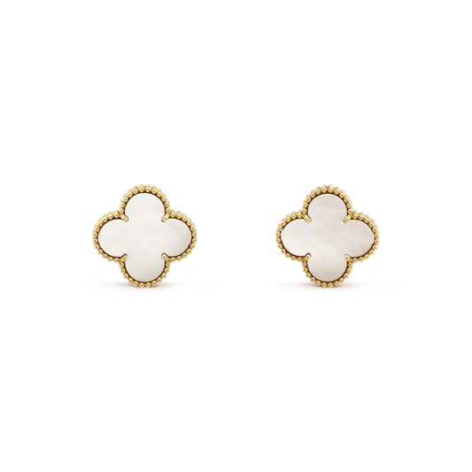 [⭐Renara]CLOVER MEDIUM 1 MOTIFS  WHITE MOP STUD EARRINGS