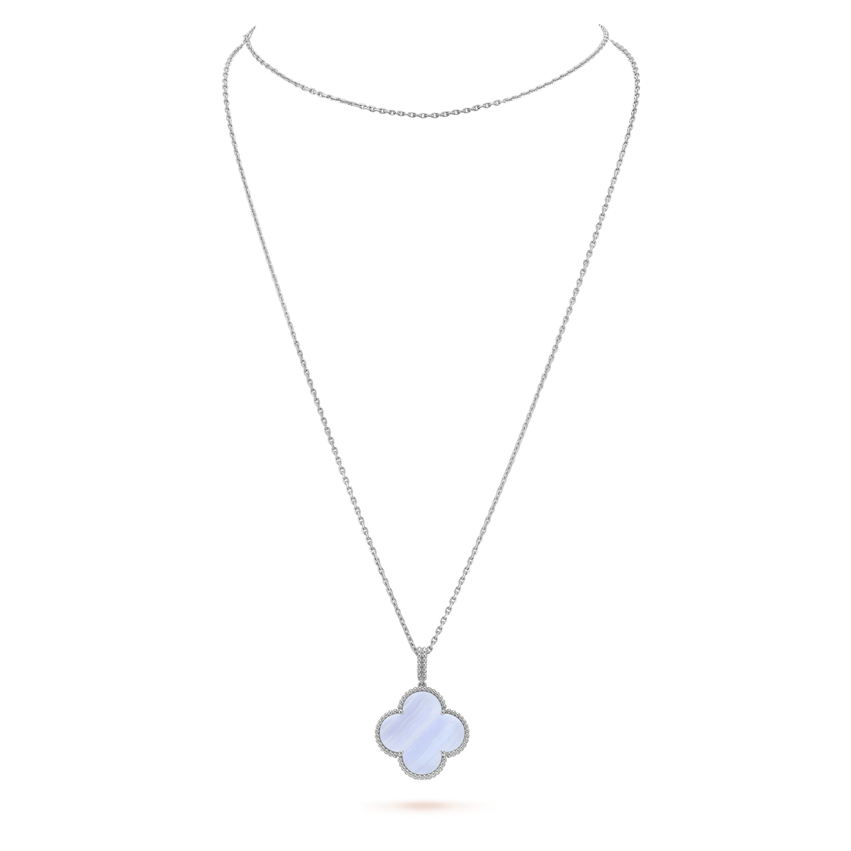 [⭐Renara]CLOVER SILVER CHALCEDONY BIG CLOVER NECKLACE