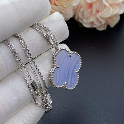 [⭐Renara]CLOVER SILVER CHALCEDONY BIG CLOVER NECKLACE