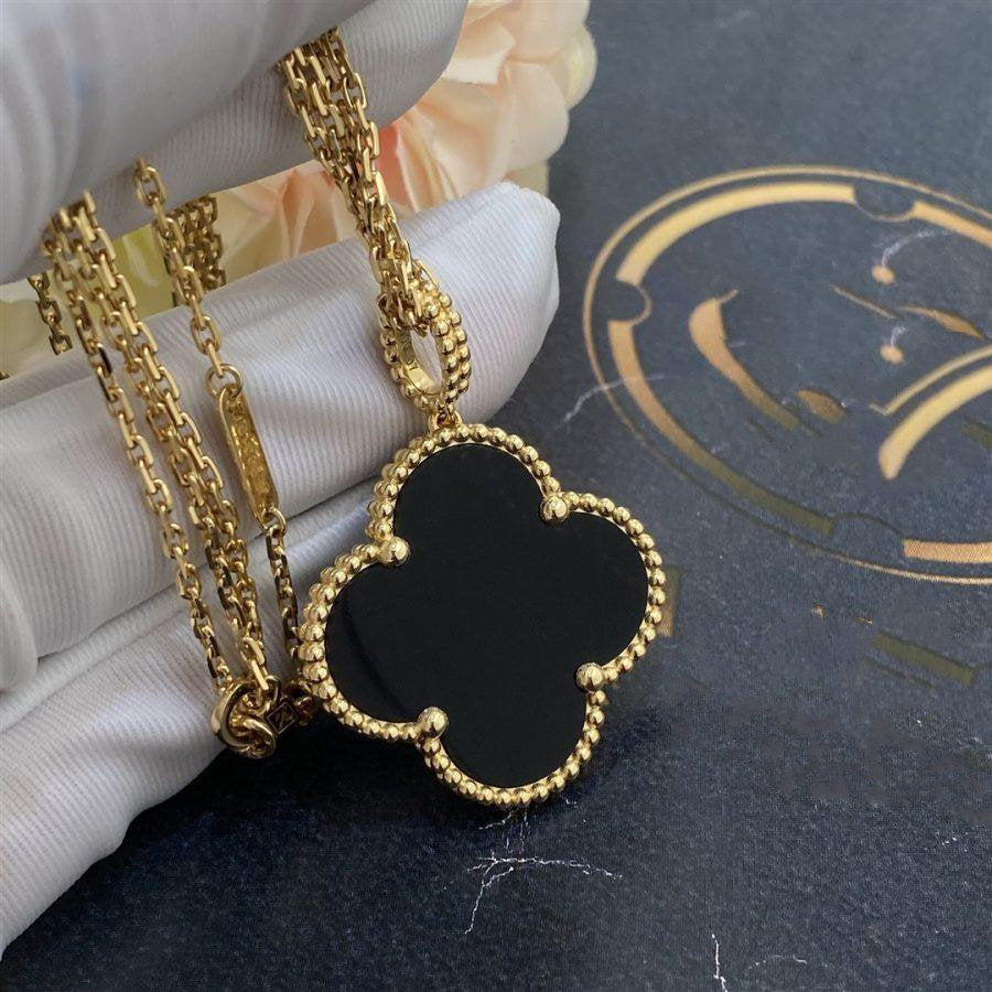[⭐Renara]CLOVER 25MM GOLD ONYX BIG CLOVER NECKLACE