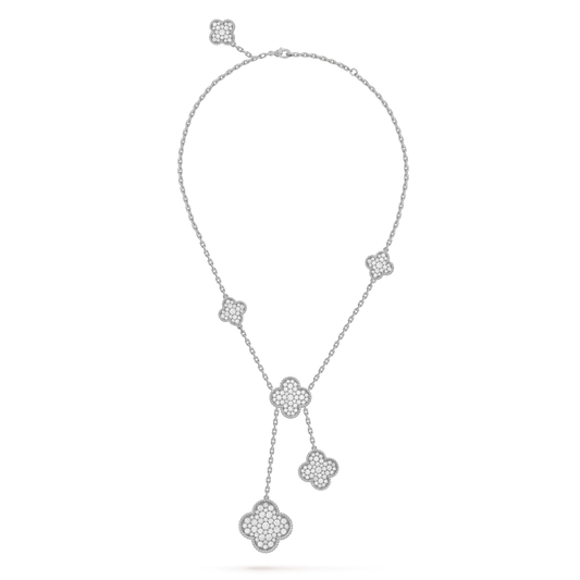 [⭐Renara]CLOVER 5 MOTIFS SILVER DIAMONDS NECKLACE