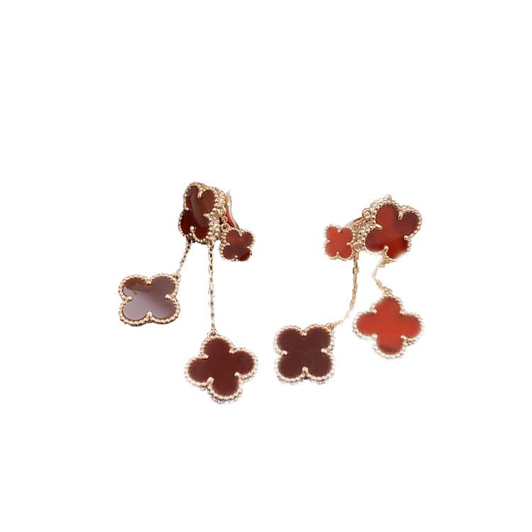 [⭐Renara]CLOVER EARRINGS CARNELIAN 4 MOTIFS PINK GOLD