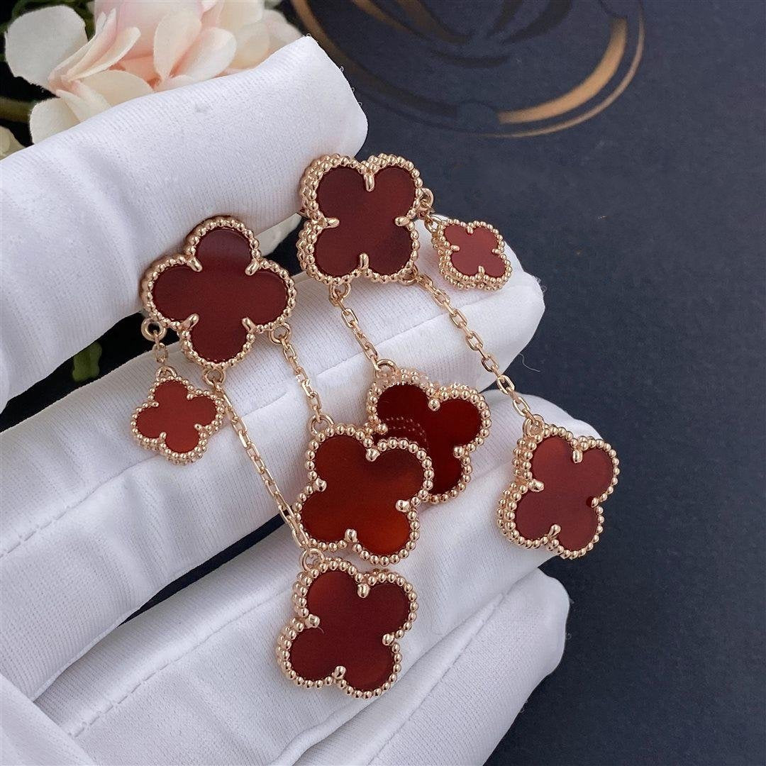 [⭐Renara]CLOVER EARRINGS CARNELIAN 4 MOTIFS PINK GOLD
