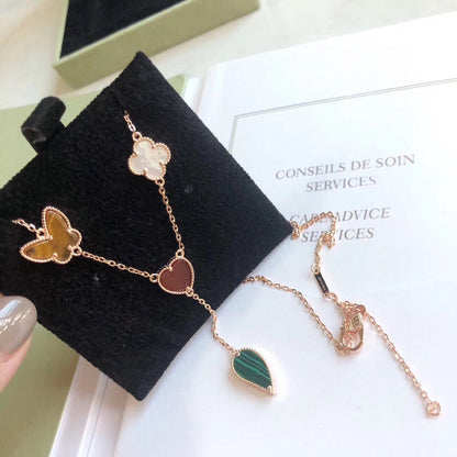 [⭐Renara]LUCKY SPRING 4 MOTIFS ROSE GOLD NECKLACE