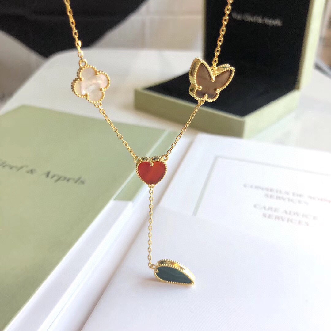 [⭐Renara]LUCKY SPRING 4 MOTIFS ROSE GOLD NECKLACE