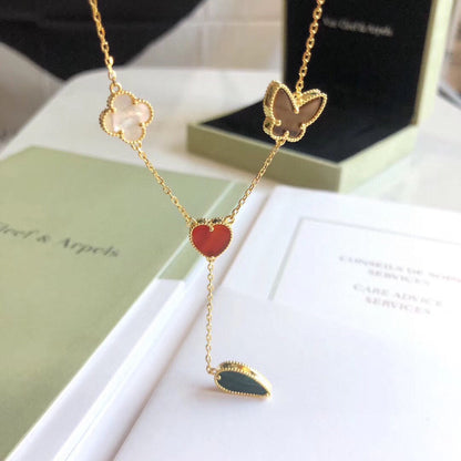 [⭐Renara]LUCKY SPRING 4 MOTIFS ROSE GOLD NECKLACE