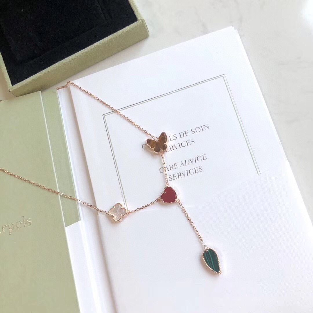 [⭐Renara]LUCKY SPRING 4 MOTIFS ROSE GOLD NECKLACE