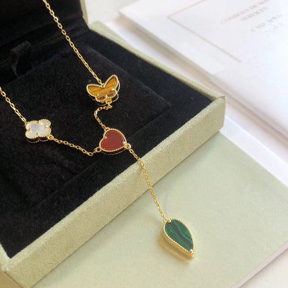[⭐Renara]LUCKY SPRING 4 MOTIFS ROSE GOLD NECKLACE