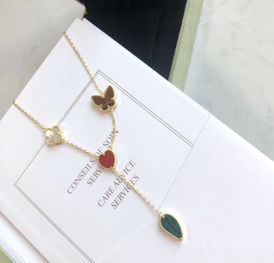[⭐Renara]LUCKY SPRING 4 MOTIFS ROSE GOLD NECKLACE