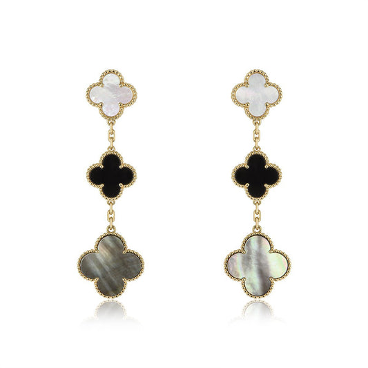 [⭐Renara]CLOVER EARRINGS GOLD ONYX MOP 3 MOTIF