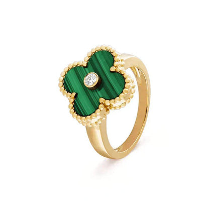 [⭐Renara]CLOVER MALACHITE RING GOLD DIAMOND
