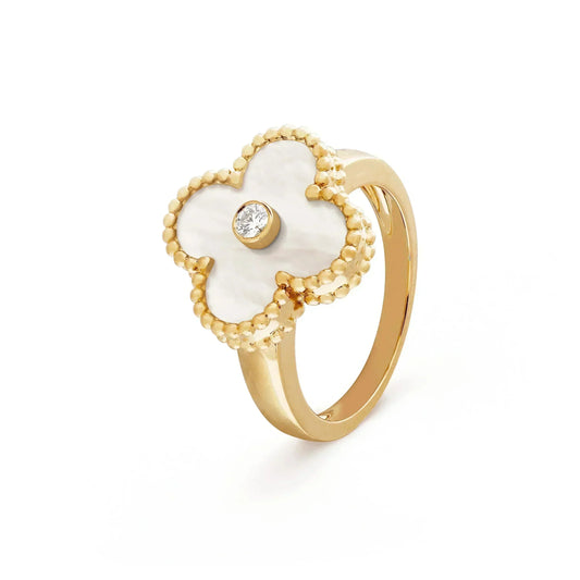 [⭐Renara]CLOVER PINK MOP RING GOLD DIAMOND